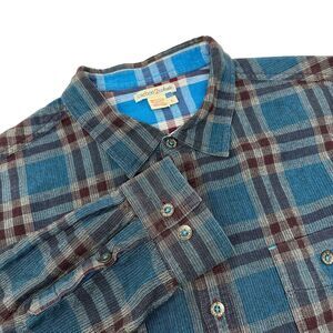 CARBON 2 Cobalt Blue Burgundy Plaid Button Up Cotton Long‎ Sleeve Shirt Large